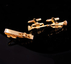 Music Cufflinks / gold trumpet / DIxie Jazz  / Vintage Bugle tie clip  /... - $175.00