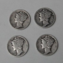 Mercury Dimes--4 coins...Good-VG grade......1919, 1923, 1924, and 1928--B - £11.11 GBP