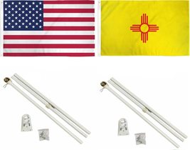 AES 3x5 3&#39;x5&#39; USA American w/State of New Mexico Flag w/Two 6&#39; White Flagpole Po - £27.07 GBP