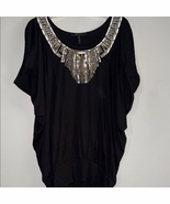 BCBGMaxAzria Black Silver Dolman Sleeve Embellished Blouse - $19.60