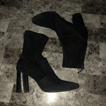 Lola Cruz Zip Up Black Suede Booties Block Heels Size 38 - £21.35 GBP