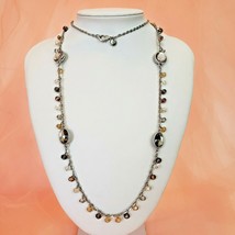 ANN TAYLOR LOFT Long Glass Bead Necklace Chic Rhinestone Charm Statement Jewelry - £15.14 GBP