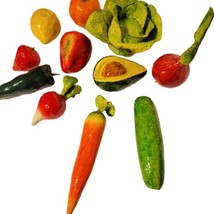 VTG Faux Paper Mache Vegetables Fruits 11 Pieces Avocado Lettuce Peppers Carrot - £27.90 GBP
