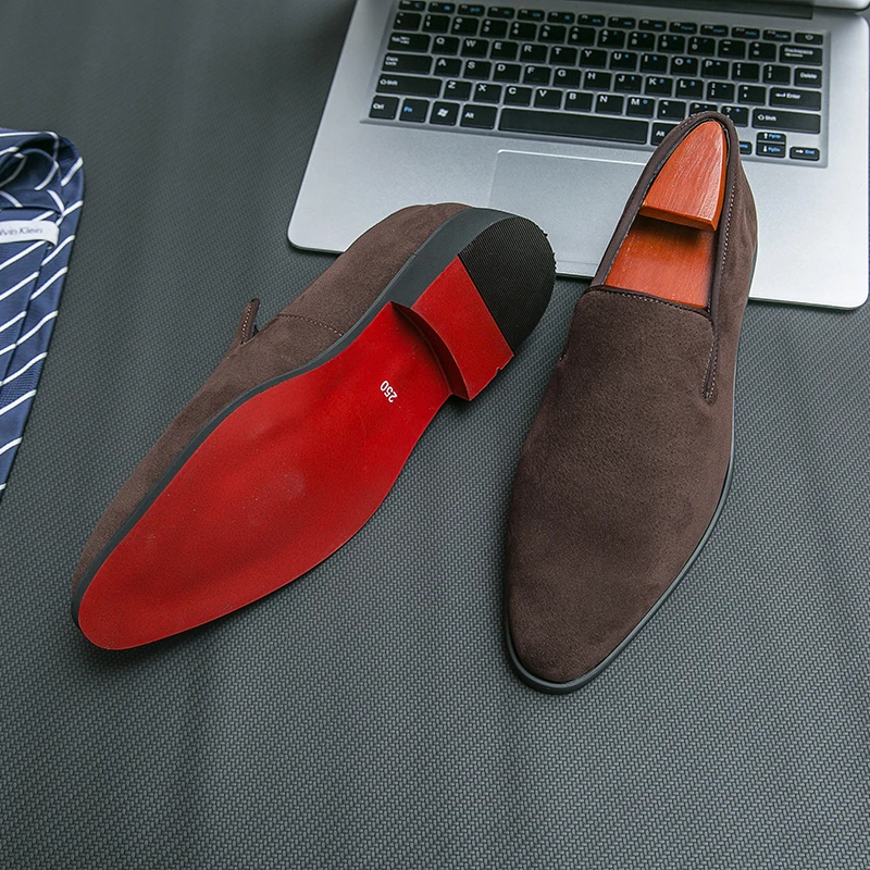 New Red Bottom Flock Loafers Breathable Slip-On Casual Shoes Handmade Me... - £70.64 GBP