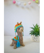 Crochet alpaca plush toy Boy&#39;s beige llama with hat, rug Stuffed animal ... - $65.00