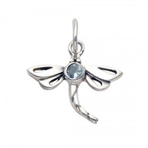 .925 Silver animals &amp; insects dragonfly pendant w/ blue topaz &amp; 18&quot; silver chain - £15.94 GBP