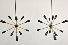 Pair Of Mid Century Style Black Painted Sputnik Chandelier Home Interior Light - £322.73 GBP