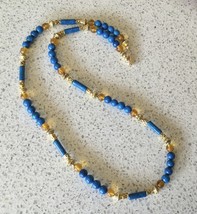 Egyptian Style Gemstone Blue and Amber Beaded Necklace - £6.79 GBP