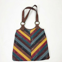 Liz &amp; Co Faux Leather Multi Color Striped Shoulder Bag 13x14x2 inches - £15.81 GBP