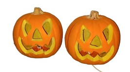 Gemmy Hard Foam Halloween Jack O Lantern Pumpkin Lantern Light Up Set of 2 - £27.44 GBP