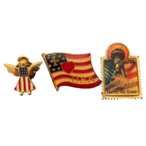 USA American Flag Patriotic Lapel Pins Lot Angel Flag USPO Stamp Vintage 3 READ - £7.50 GBP