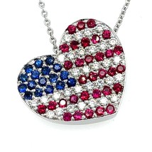 18k or Blanc Diamant, Rubis, Saphir Drapeau Américain Pendentif Coeur 16 &quot; - $61,364.50 MXN