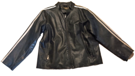 Men&#39;s VTG Arizona Jean Co Biker Motorcycle Jacket Black XL White Striped Sleeves - £109.40 GBP