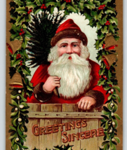 Santa Claus Christmas Postcard Tree Sincere Greetings Series 2051 Germany 1909 - £18.61 GBP