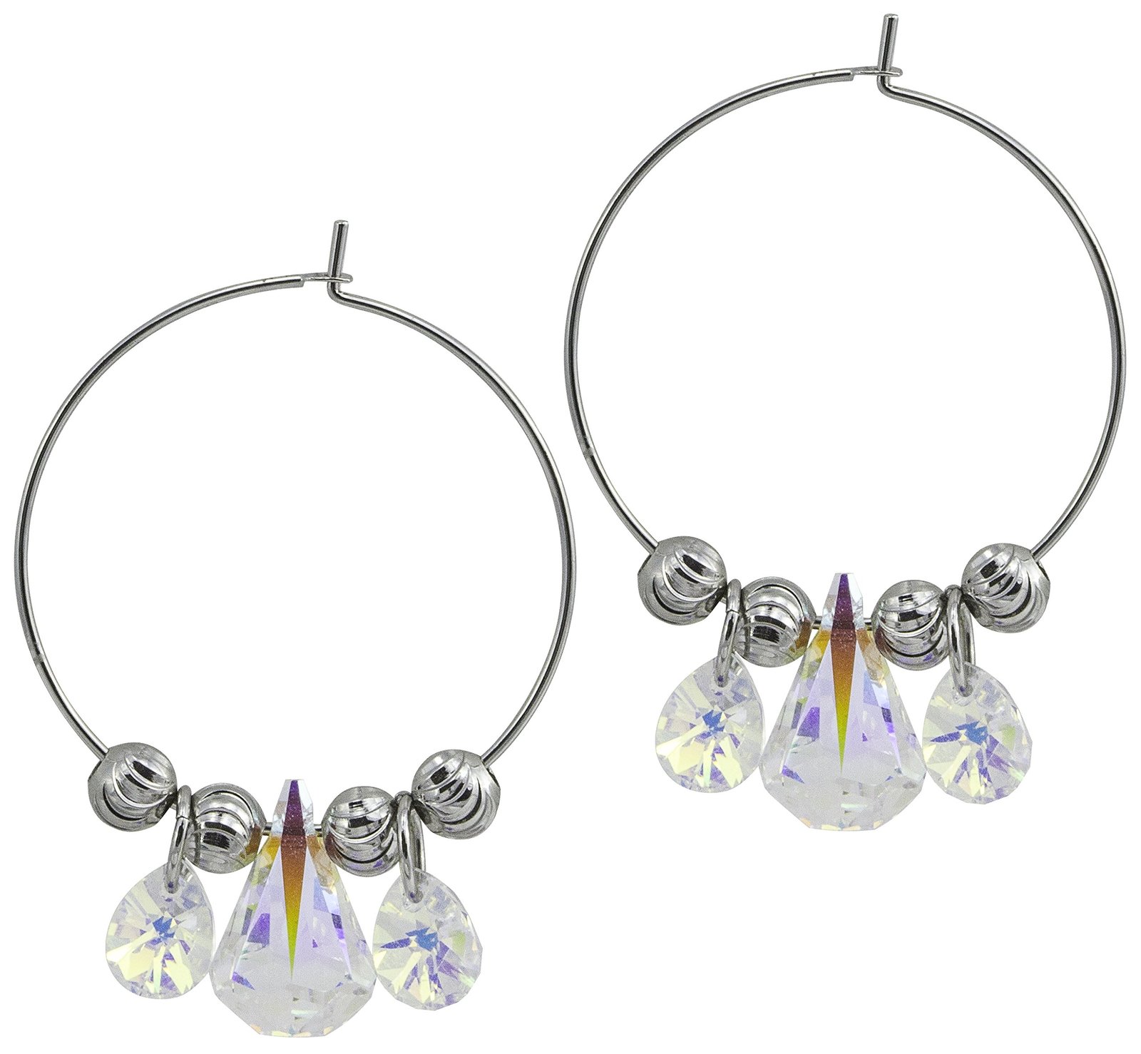 Sleek Swarovski Multi-Crystal and Bead Hoop Earrings 10012 - $14.99