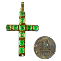 Earth mined Emerald Deco Cross Pendant Elegant Design Charm Solid 14k Gold - £7,796.48 GBP