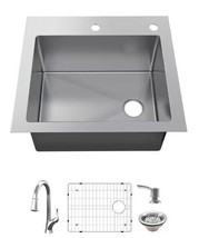 25 in. Kitchen Sink Single Bowl Stainless Steel w/ Faucet Glacier Bay Do... - £69.95 GBP