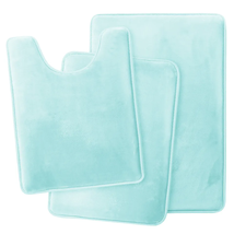 Aqua Blue 3PC Bathroom Rug Memory Foam Bath Mat Set  - £52.60 GBP