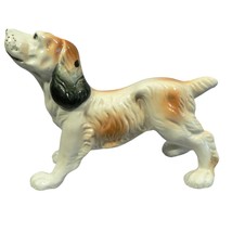 Dog Figurine Hand Painted China Hallmark Stamped White Brown Vintage 4&quot; H - £27.59 GBP