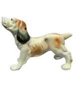 Dog Figurine Hand Painted China Hallmark Stamped White Brown Vintage 4&quot; H - £27.57 GBP