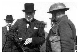 Winston Churchill Holding A Tommy Gun And Smoking Cigar WW2 4X6 Photo - $10.63