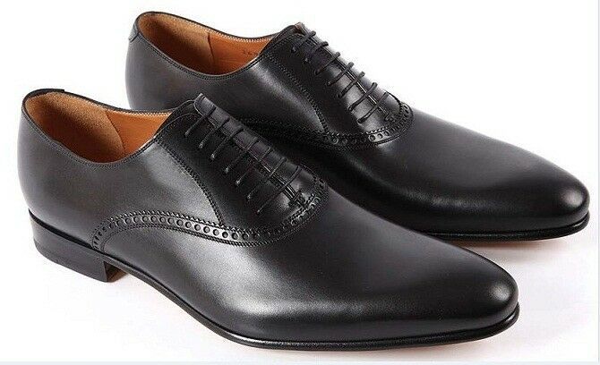 Made to Order Black Plain Toe Lace Up Oxford Genuine Leather Shoes US 7-16