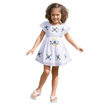 White Mexican Floral Embroidered Ruffle Dress Size 1 - $14.85