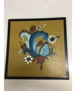 LOVLEY BLUE COLORED VINTAGE ROSEMALING wall art hard board-SIGNED hand p... - $39.99