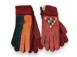 2 Pair Vtg Suede &amp; Knit Gloves Rust Brown Black Southwestern Nwt One Size - £19.07 GBP