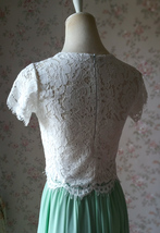 White Lace Crop Top Custom Plus Size Short Sleeve Bridesmaid Lace Tops image 4