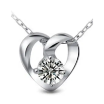 Womens Heart Shaped CZ Pendant Stainless Steel Box Chain 18&quot; Necklace Gift - £7.43 GBP