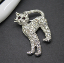 Vintage Style Sparkly Crystal Rhinestone Kitty Cat Kitten BROOCH Pin Jewellery - £11.55 GBP