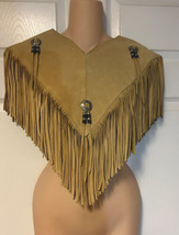 VTG 70s Lariat Leather Fringe Poncho Deadstock Short Suede Cowgirl Size S Boho - £99.23 GBP