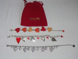 3 Vintage Bracelets Heart Charms Silver w Enamel &amp; 1 Pave Rhinestone Talbot&#39;s - £20.56 GBP