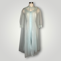 Vintage Dress Gray Rose Peignoir Set Chiffon Light Blue Sheer Lace Ruffled Knee - £57.34 GBP