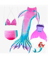 New 4Pcs Swimmable Mermaid Tail with Monofin Gift for Daughter Granddaughter - £26.78 GBP