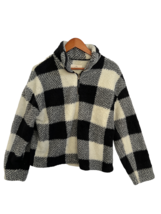 THREAD &amp; SUPPLY Womens Jacket Cream Black Buffalo Check Fleece Pullover Small - £9.81 GBP