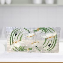 Sydenstricker Fused Art Glass Platter Tray White Iris Floral Ruffled Rim VTG 16” - £25.55 GBP