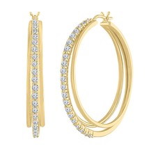 1/10 CT Diamant Blanc 14K Argent Plaqué or Jaune 41mm Boucle Boucles D&#39;Oreilles - £207.84 GBP