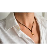 Gold anchor necklace with a black string, gift for her - $19.14 CAD