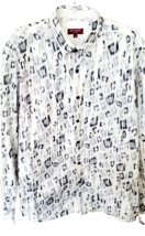 De Niko L/S Casual Shirt Men Large Black &amp; White Abstract Metallic Accent - $15.49