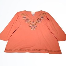 Alfred Dunner Salmon Lake Tahoe Embroidered Blouse Size Small New With Tags - £29.21 GBP