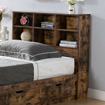 Twin Bookcase Headboard: 6 Adjustable Shelves, Distressed Wood Color - €98,20 EUR