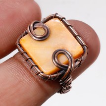 Orange Mother Of Pearl Gemstone Copper Wire Wrap Ring Jewelry 6.25&quot; SA 549 - £5.14 GBP