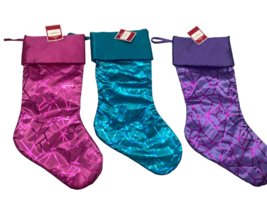 Holiday Time Christmas Foiled Design Embellished Stockings Set Of 3 Multicolor - £23.35 GBP