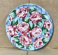 Italy Hand Painted Floral Rose Wall Plate Blue Background Cottagecore - £17.12 GBP