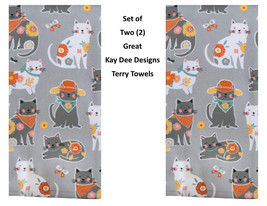 KAY DEE DESIGNS &quot;Cat Patch&quot; R4660 Two(2) Dual Purpose Terry Towels~16&quot;x26″Cotton - £12.72 GBP