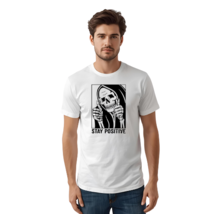 Grim Reaper “Stay Positive” T-Shirt – Ironic Skeleton Unisex Graphic Tee - $23.49 CAD+