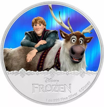 2016 Niue Disney Frozen Kristoff &amp; Sven 1 OZ 999 de Plata Prueba Coloreado - $105.90