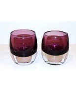 PAIR OF CRATE &amp; BARREL AMETHYST POLAND ART GLASS DIVA VOTIVE CANDLE HOLDERS - £20.50 GBP